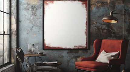 Red Chair and Blank Canvas in a Rustic Setting