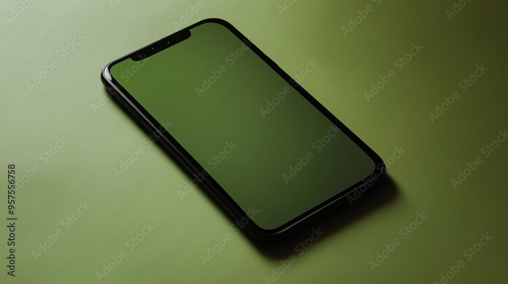 Wall mural black smartphone laying on green surface