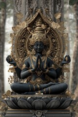 Fototapeta premium Lakshmi's blessing: elegant representation of Lakshmi, highlighting her role as goddess of fortune and prosperity, embodying essence of her sacred qualities and the significance of her divine favor