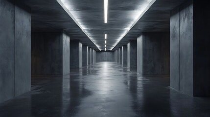 Concrete Corridor With Fluorescent Lights