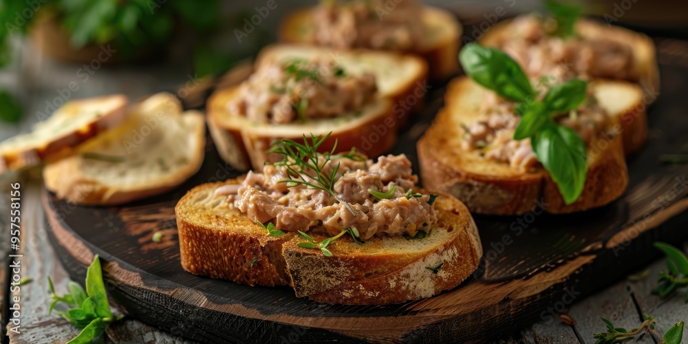 Sticker Small toast slices topped with tuna paste