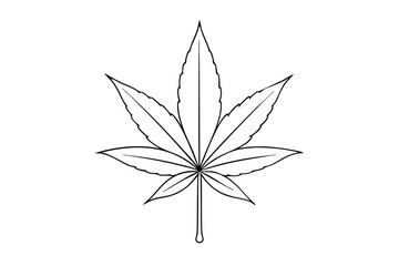 Elegant Line Drawing of Cannabis Leaf Silhouette | Vector Art Illustration