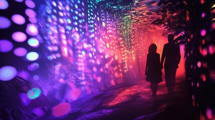 Fototapeta premium A dynamic display of colorful lights and shadows in the night, capturing the essence of a vibrant and mysterious event.