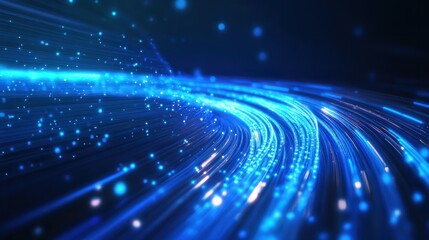 Blue light streak, fiber optic, speed line, futuristic background for 5g or 6g technology wireless data transmission, high-speed internet in abstract. AI generated illustration