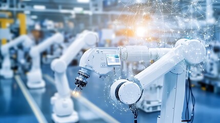 Industrial Robot Arm in a Modern Factory