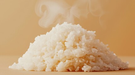 Steaming Hot White Rice on Beige Background