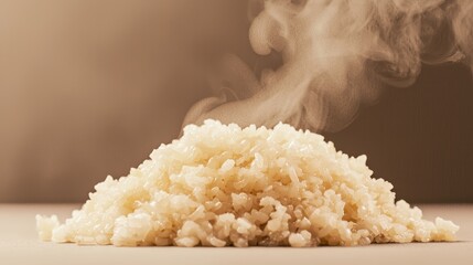 Steaming Hot Cooked White Rice Closeup