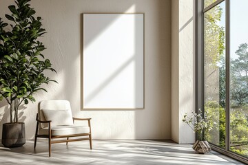 Poster Frame in Beige minimalist living room interior created with generative AI