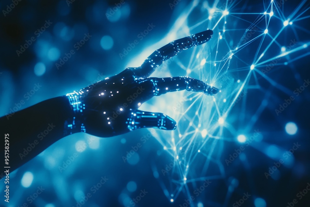 Poster robotic hands interacting with global data networks a vision of future science and ai technologies