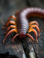 centipede isolated on wooden background