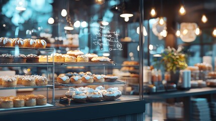 Obraz premium Delicious Pastry Display in a Cafe Window