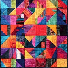 Fototapeta premium 99. **Korean bojagi patchwork pattern with colorful, geometric shapes.**