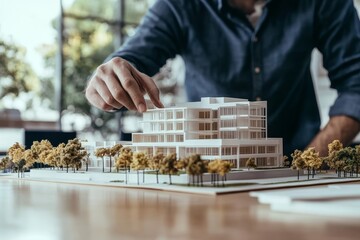 Businessman showcases new office complex model  a vision for real estate development
