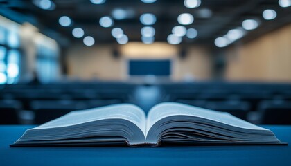 Minimalist open book in conference hall  a symbol of education at professional gatherings