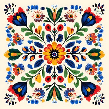 86. **Hungarian folk art pattern with traditional floral and geometric elements.**