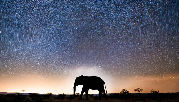Circumpolar of stars with the silhouette of an elephant