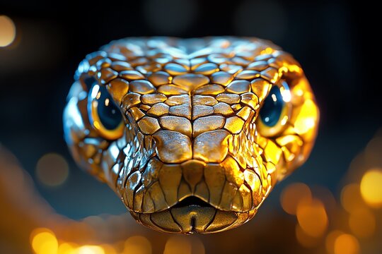 Snake Fangs, Scales, and Sunlight visualized in a close-up where a snake&acirc;&euro;&trade;s fangs and scales are illuminated by the sunlight, emphasizing its dangerous beauty