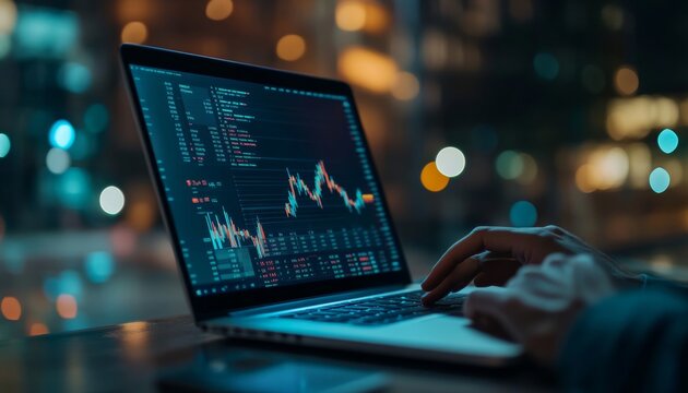 Businessman using laptop for stock market trading and crypto exchange strategies for profit growth