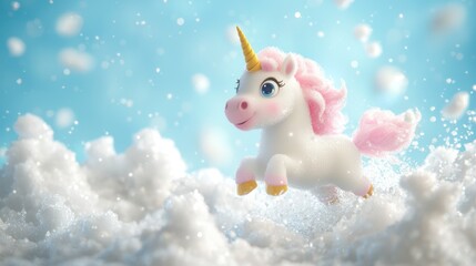 Majestic Unicorn Breaking Through Ice Wall in Enchanting Winter Wonderland - 8K High Detail, Generative Ai