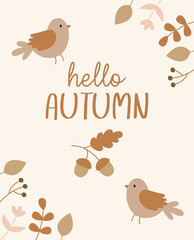 Hello Autumn Woodland Background Birds Card