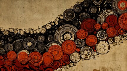 Abstract Spiral Pattern with Orange, Black and Beige Colors