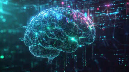Futuristic Digital Brain with Circuitry and Data Flow Abstract Concept.