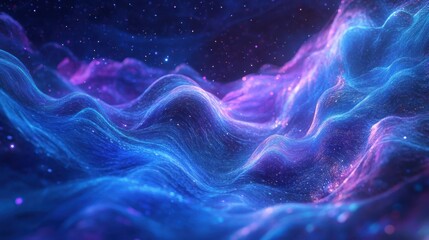 Abstract Blue and Purple Wavy Background with Glowing Particles - Futuristic Design