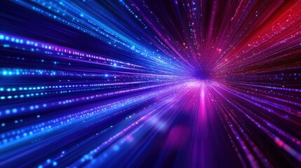 Obraz premium Abstract Futuristic Background with Blue and Purple Light Streaks and Glowing Particles.