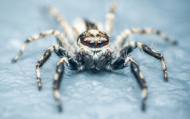 Jumping spider on cement floor.