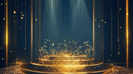 Stylish black and gold product advertisement podium, glitter luxury media promotion video