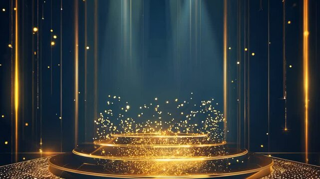 Stylish black and gold product advertisement podium, glitter luxury media promotion video