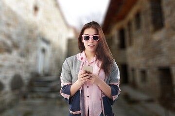 Girl posing in city, Travel concept