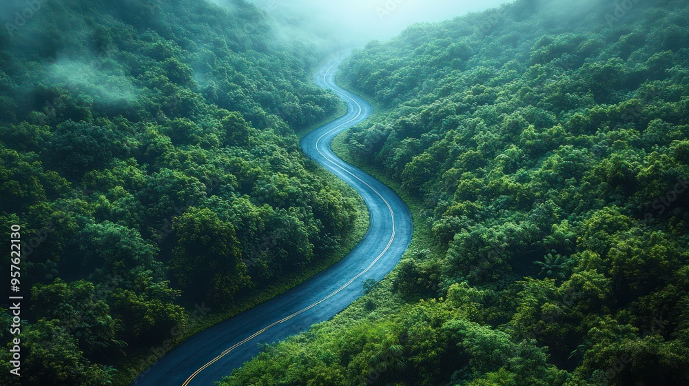 Wall mural Winding Road Through Lush Forest