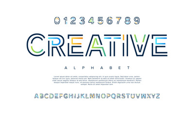 Creative creative modern geometric urban alphabet font. Digital abstract futuristic, game, techno, robot, music, logo, sport, minimal technology typography. Simple numeric vector illustration