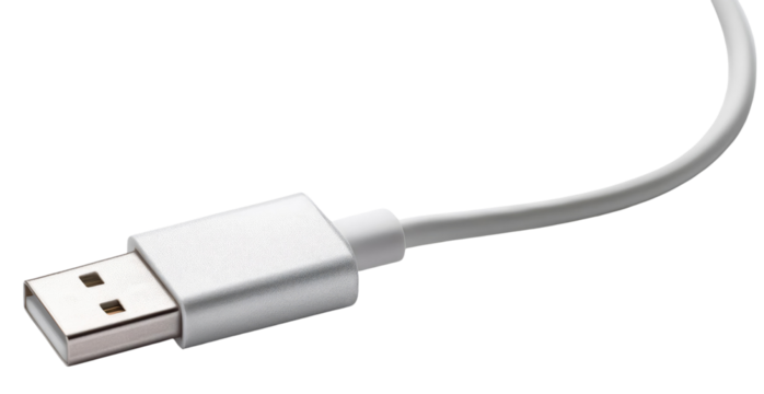 Close-up of a White USB Cable.
