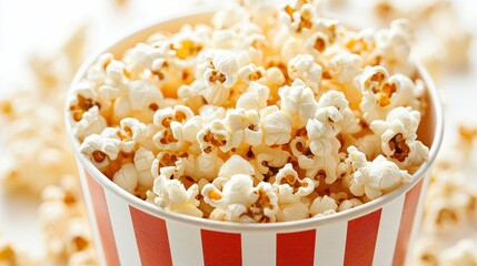 Close up of Popcorn in Red and White Striped Bucket