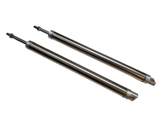 Two industrial pneumatic cylinders placed against a white background. The cylinders feature metal...