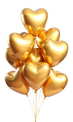 golden heart shaped balloons , isolated, transparent background, AI generated
