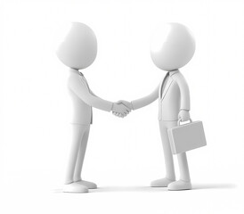 Cartoon-style 3D men shaking hands with briefcase in hand.