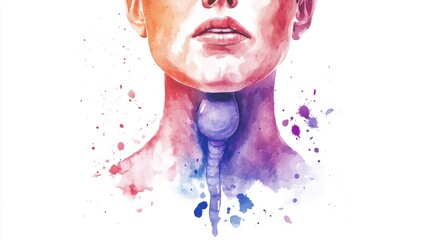 Swollen Thyroid Gland: Watercolor Medical Illustration