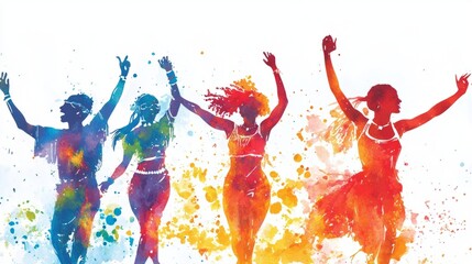 Joyful Watercolor Celebration: Black People Enjoying a Festival