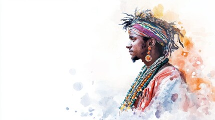 Maveli in Traditional Attire: Watercolor Portrait on White Background - AR 169