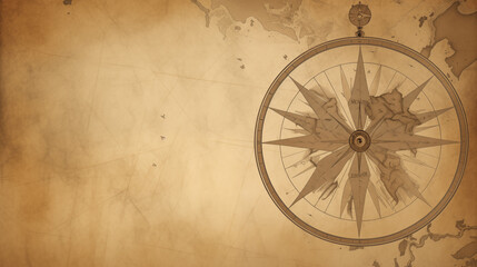 Antique World Map with Compass and Nautical Elements Overlaid on Weathered Paper Texture