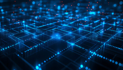 Obraz premium Abstract futuristic digital background with glowing blue lines and squares