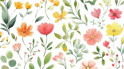 Mughal Garden Watercolor Collection: Elegant Floral Illustrations on White Background 1