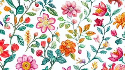 Mughal Garden Watercolor Illustrations: Elegant Botanical Art on White Background