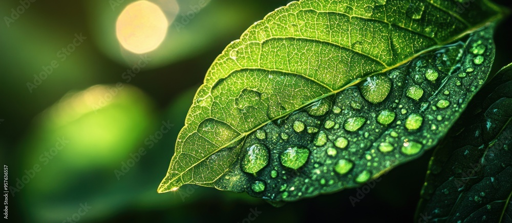 Wall mural Dewdrops on a Leaf