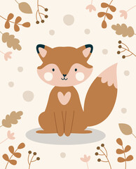 Autumn Floral Background Fox Card
