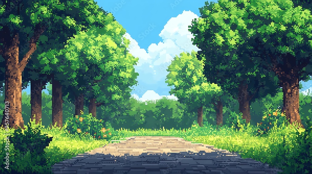 Wall mural Pixel Art Forest Path Illustration