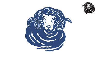 great big merino head logo, silhouette of ram closeup vector illustrations
